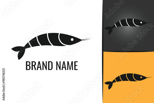 Red shrimp logo. Seafood prawn logotype. Fresh Shrimps sea food logo icon