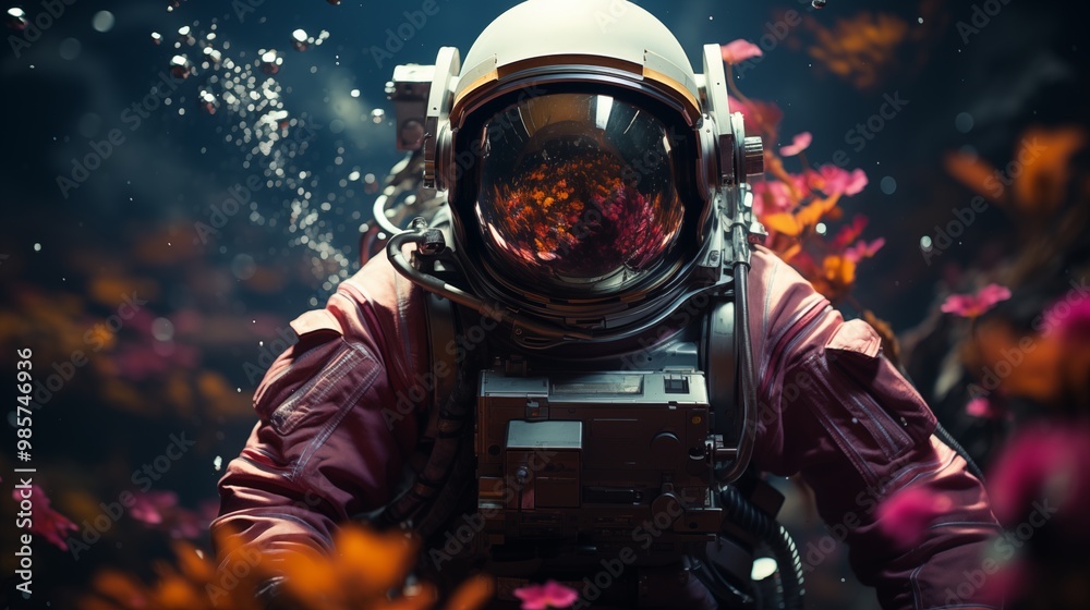 The astronaut floats in colors. The astronaut floats in colors.