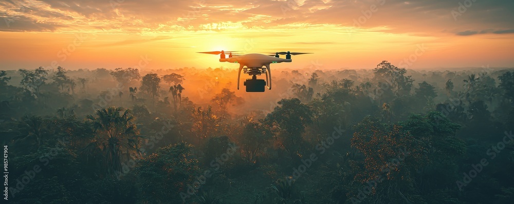 Fototapeta premium Drone delivery to remote areas through aerial logistics, highlighting the use of drones to access hard-to-reach locations.