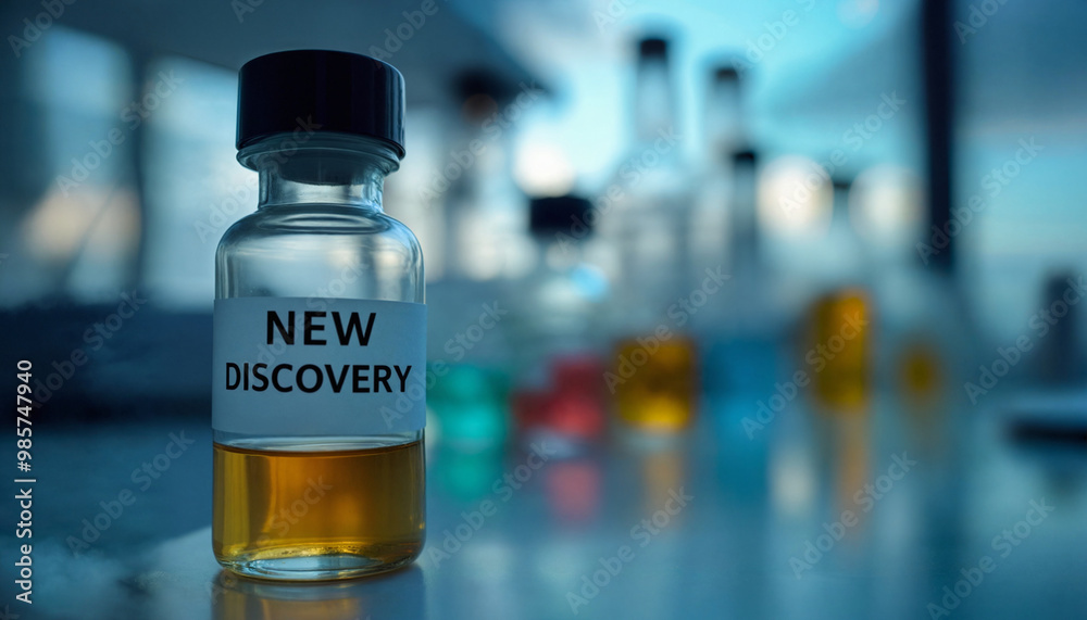 A bottle of New Discovery sits on a table with other bottles A bottle of New Discovery sits on a table with other bottles
