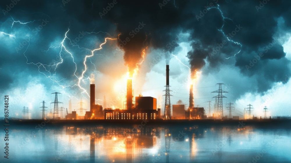 Industrial Landscape Under Stormy Skies at Dusk Industrial Landscape Under Stormy Skies at Dusk