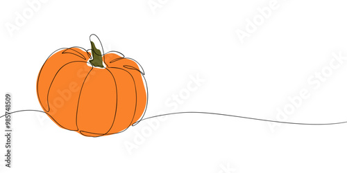 A single line drawing of an pumpkin. Continuous line thanksgiving icon in color. One line icon. Vector illustration.