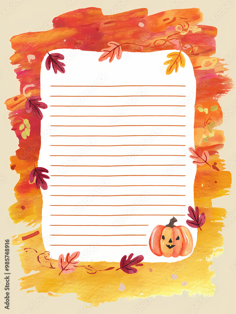 Fototapeta premium Autumn leaves background lined notepad 