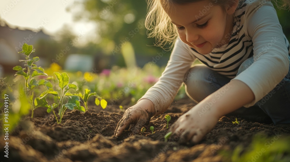 Mother and Child Planting Seeds. Spring Garden Excitement and Growth Mother and Child Planting Seeds. Spring Garden Excitement and Growth