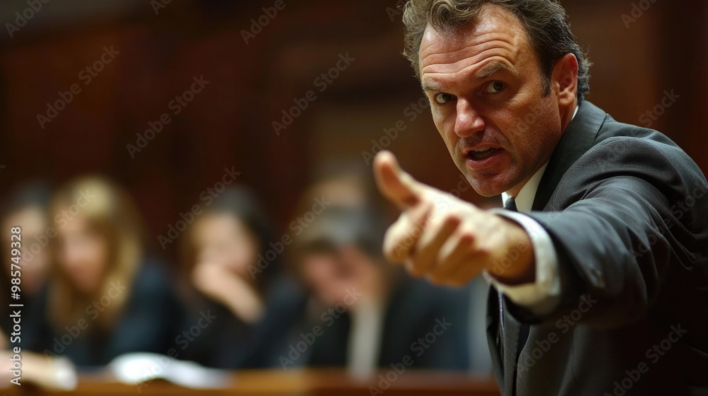 A passionate scene showing an angry businessman pointing aggressively during a heated discussion in a courtroom, highlighting intense human emotions and confrontation. A passionate scene showing an angry businessman pointing aggressively during a heated discussion in a courtroom, highlighting intense human emotions and confrontation.