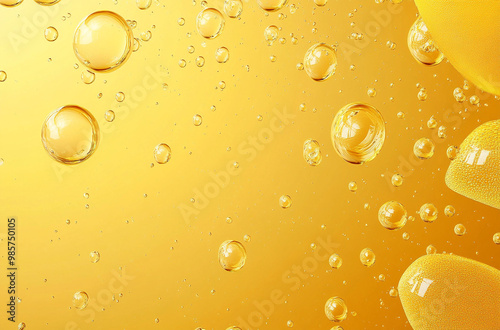 Wallpaper Mural Golden oil bubbles on yellow background Torontodigital.ca