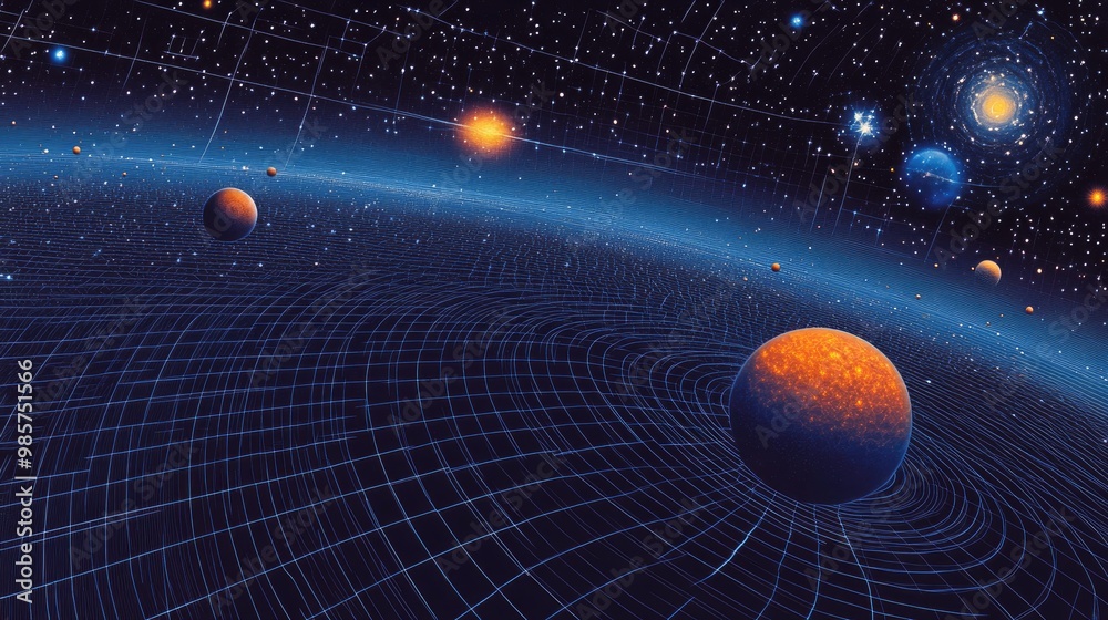 Diagram of general relativity, showing space curvature around large ...