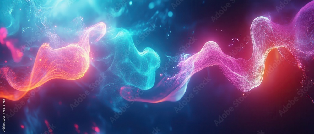 Colorful abstract wave design on black background