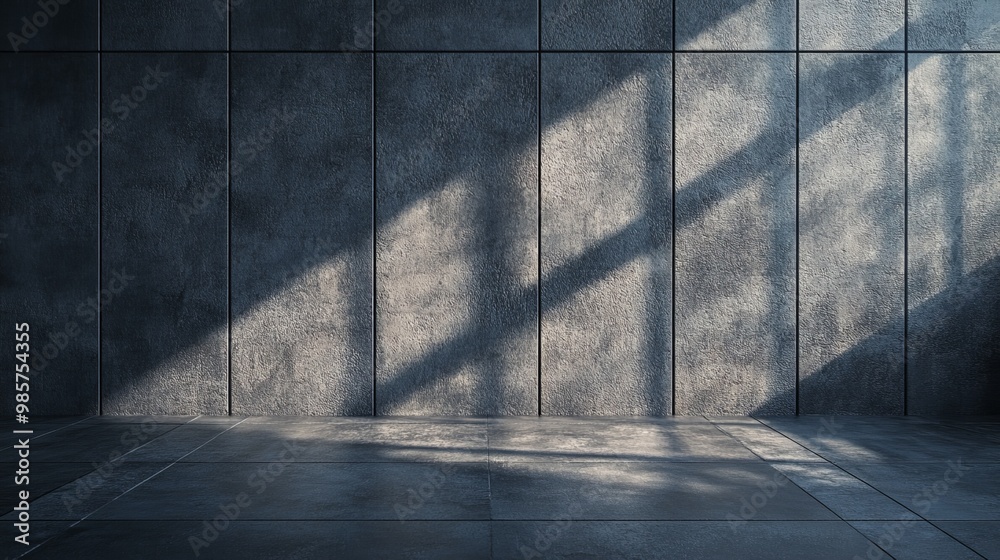 Minimalist style dark gray wall, interweaving light and shadow, front view angle. Smooth texture and professional color grading make it perfect for modern design backgrounds.