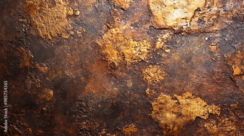 Textured surface with rich earthy tones, featuring patterns of gold and brown. Ideal for backgrounds and artistic designs.