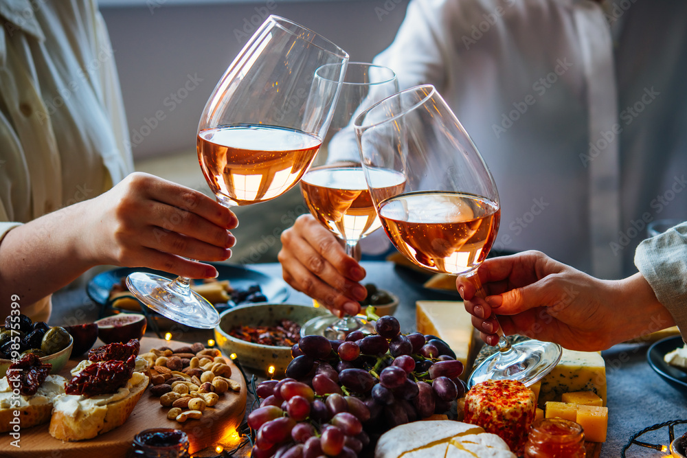 Glasses of rose wine seen during a friendly party of a celebration.