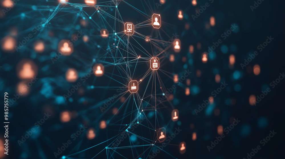 Fototapeta premium Digital generated image of abstract AI chat icons over digital surface.
