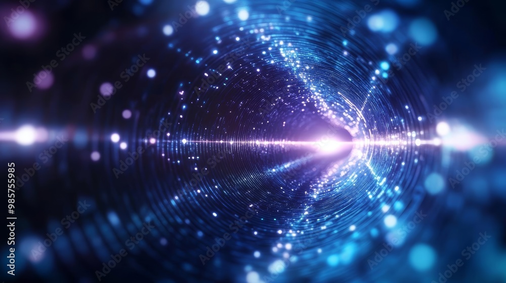 Abstract digital wave of particles in a vortex with blue and purple lights. Abstract digital wave of particles in a vortex with blue and purple lights.