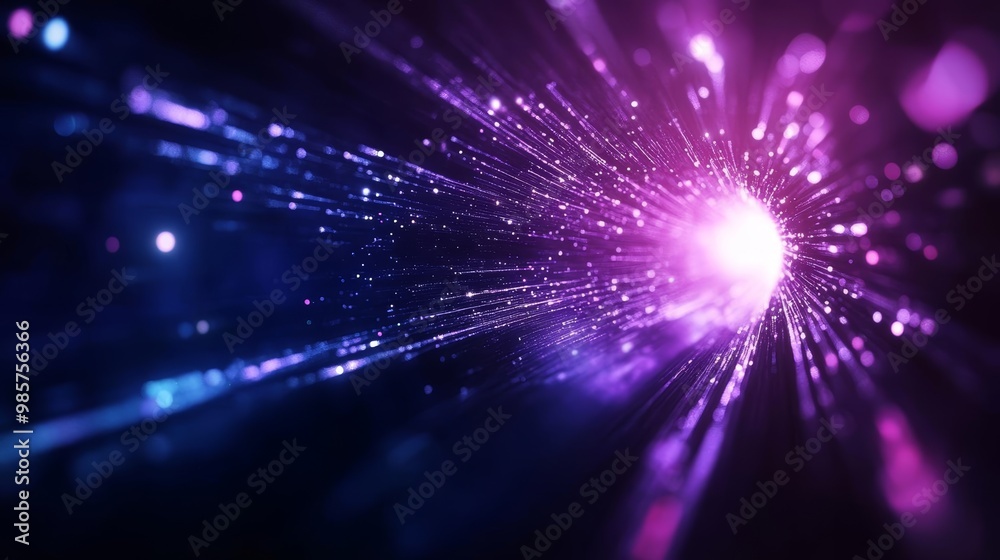 Naklejka premium Abstract purple and blue light streaks on a dark background.