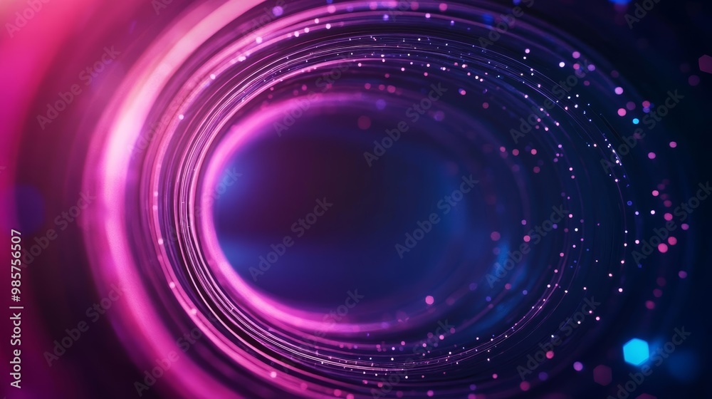 Abstract tunnel with vibrant pink and blue light, digital vortex, white isolate background.