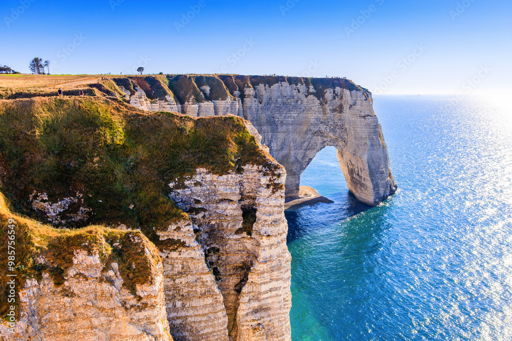 Normandy, France. Etretat village cliffs.