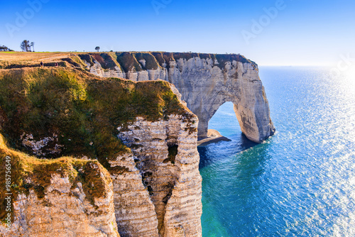 Obraz na płótnie Normandy, France. Etretat village cliffs. w salonie