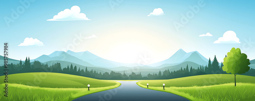 Curved pathway representing timeline, markers along the road, flat design illustration