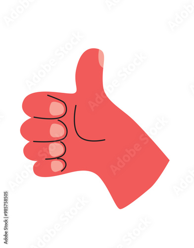 Thumbs up gesture. Blue hand illustration. Like symbol.