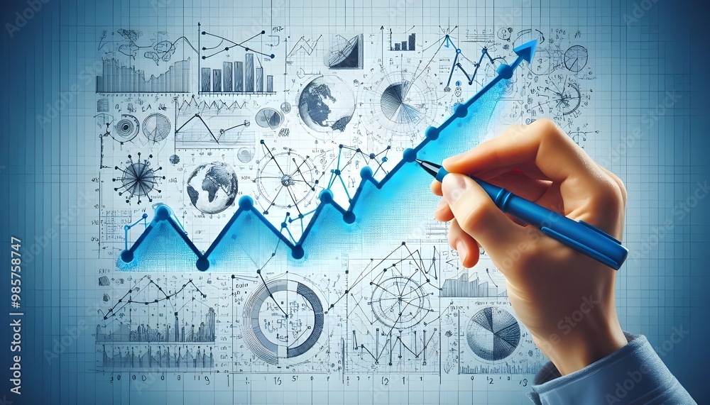 Hand drawing a blue graph curve on a transparent grid, concept of analysis, isolated on white background Hand drawing a blue graph curve on a transparent grid, concept of analysis, isolated on white background