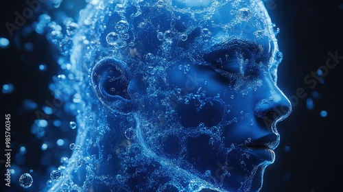 3D Visualization of a Hydrated Body Illustrating Electrolytes and Hydration Benefits