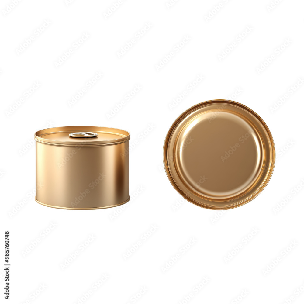 Round tin can packaging with editable label area for food products, mockup, png, transparent background.