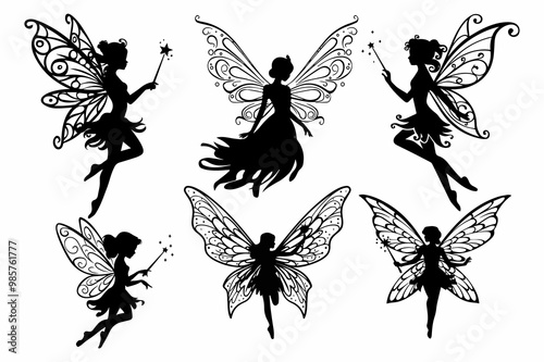 Set of fairy vector silhouette photo