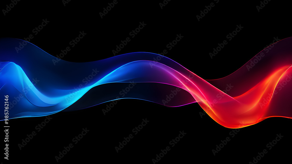 Fototapeta premium Grainy gradient background blue red yellow abstract glowing color wave black backdrop, noise texture banner poster header design
