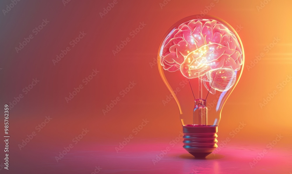 A glowing brain inside a light bulb, symbolizing innovation, creativity, and the power of ideas. Free copy space for banner. A glowing brain inside a light bulb, symbolizing innovation, creativity, and the power of ideas. Free copy space for banner.