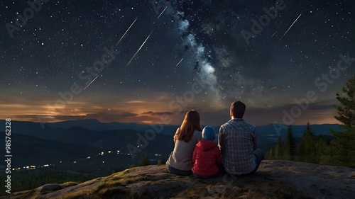 Family wacthing falling star photo