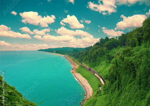 Obraz na płótnie Beautiful view of the sea coast from the mountain w salonie