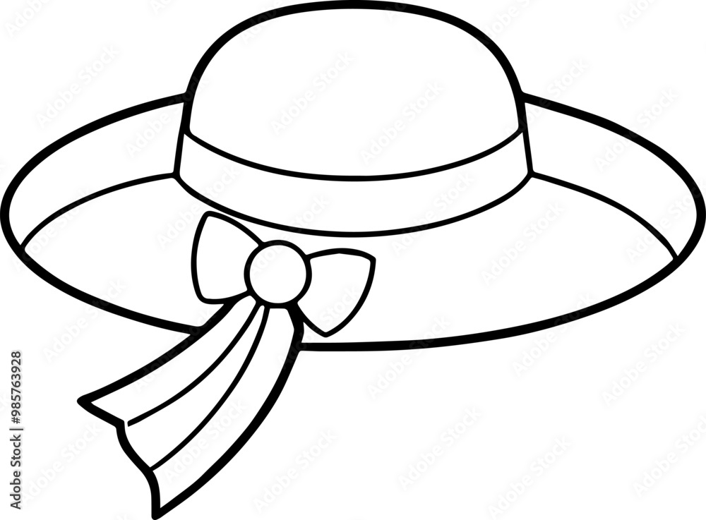 sun hat with ribbon bow line art vector illustration sun hat with ribbon bow line art vector illustration