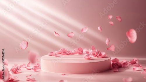 Elegant pink background with floating petals, creating a romantic and dreamy atmosphere for celebrations or special occasions.