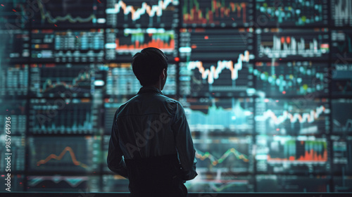 Trader in Front of Multiple Computer Screens