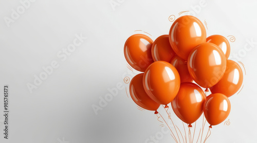Wallpaper Mural Orange balloons floating on white background. Party background. Birthday. Congratulations. Torontodigital.ca