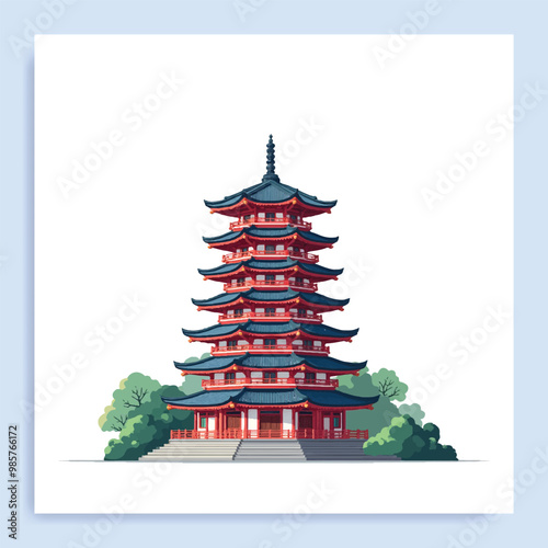 pagoda vector illustration, watercolor, clip art