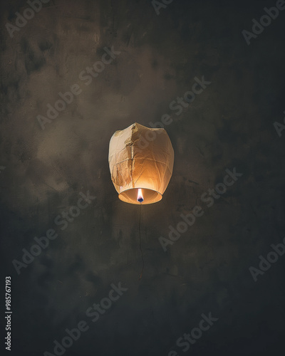 A lit candle inside a lantern is suspended in the air