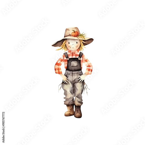 A scarecrow watercolor vector illustration, white background