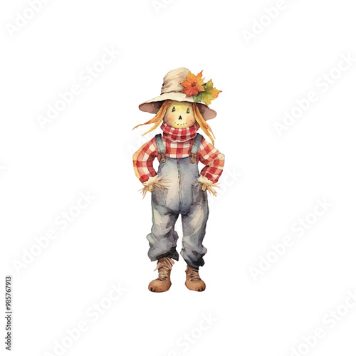 watercolor a scarecrow halloween vibe vector illustration, white background