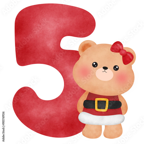 Number with teddy bear - 5