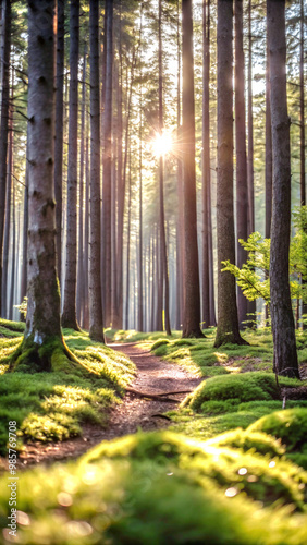 morning in the forestforest, tree, nature, trees, landscape, woods, green, wood, spring, autumn, pine, park, path, light, fog, sun, leaf, foliage, summer, woodland, fall, leaves, misty, road, plant photo