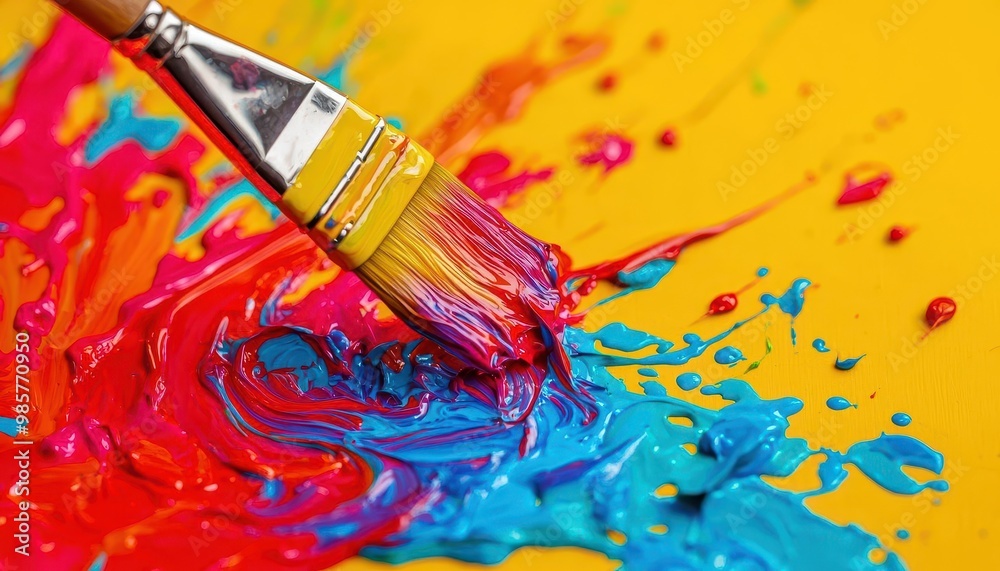 A kaleidoscope of vibrant colors pouring from a paintbrush, creating a dreamlike, fantastical scene A kaleidoscope of vibrant colors pouring from a paintbrush, creating a dreamlike, fantastical scene
