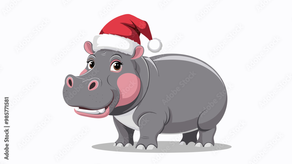 A cute cartoon hippo wearing a festive Santa hat, perfect for holiday-themed designs and children's illustrations. A cute cartoon hippo wearing a festive Santa hat, perfect for holiday-themed designs and children's illustrations.