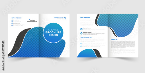 Stylish corporate business bifold brochure design, annual report, company profile, booklet.