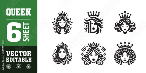 women beauty queen head prince logo design illustration inspiration
