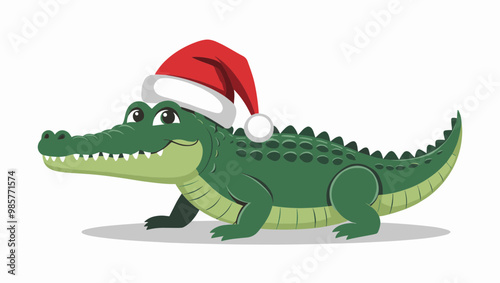 A cute cartoon crocodile wearing a festive Santa hat, perfect for holiday-themed designs and cheerful illustrations.