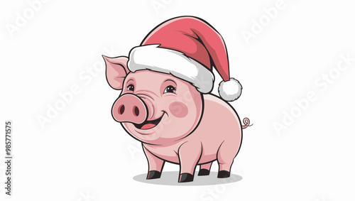A cheerful pig in a festive Santa hat, perfect for holiday themes and cheerful decorations.
