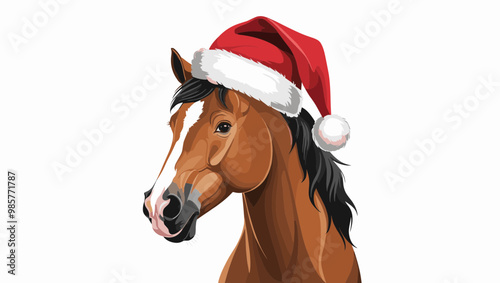 A festive horse wearing a Santa hat, perfect for holiday-themed designs and illustrations.
