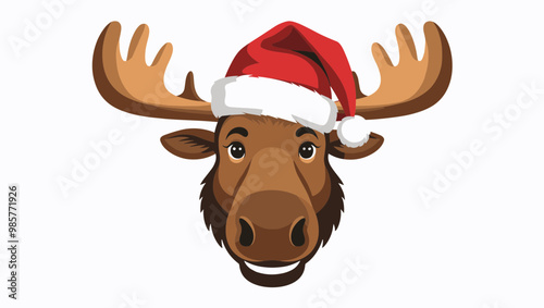 Cheerful moose wearing a Santa hat, perfect for holiday-themed projects and designs. Add charm to your Christmas celebrations.