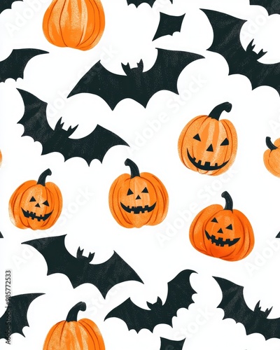 Halloween decor featuring bats and pumpkins on a white backdrop